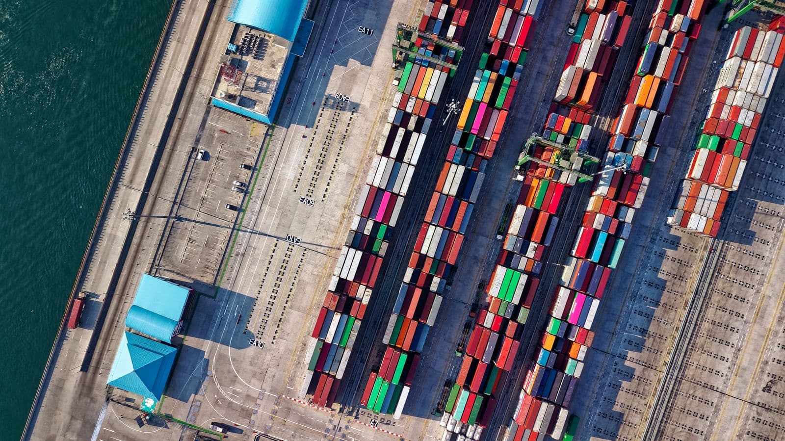 Aerial view of a global container port